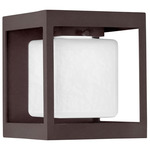 Square Box LED Outdoor Wall Sconce - Statuary Bronze / Opal Hammered