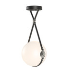 Derby Large Pendant - Polished Nickel / Black Leather / Opal