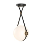 Derby Large Pendant - Antique Brass / Black Leather / Opal