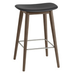 Fiber Stool with Wood Base - Stained Dark Brown / Black + Stained Dark Brown