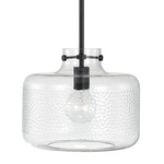 Brighton Pendant - Matte Black / Clear Pebbled Glass