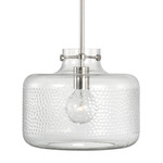 Brighton Pendant - Polished Nickel / Clear Pebbled Glass
