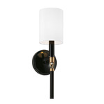 Beckham Wall Sconce - Glossy Black / Aged Brass / White Fabric