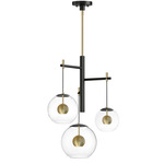 Nucleus Multi Light Pendant - Black / Natural Aged Brass / Clear