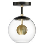 Nucleus Semi Flush Mount - Black / Natural Aged Brass / Clear