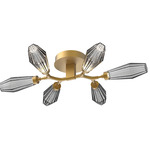 Aalto Semi Flush Ceiling Light - Gilded Brass / Optic Ribbed Smoke