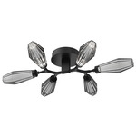 Aalto Semi Flush Ceiling Light - Matte Black / Optic Ribbed Smoke