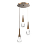 Raindrop Waterfall Round Multi Light Pendant - Flat Bronze / Clear