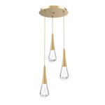 Raindrop Waterfall Round Multi Light Pendant - Gilded Brass / Clear