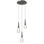 Raindrop Waterfall Round Multi Light Pendant - Gunmetal / Clear