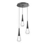 Raindrop Waterfall Round Multi Light Pendant - Matte Black / Clear