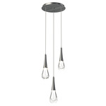 Raindrop Waterfall Round Multi Light Pendant - Satin Nickel / Clear