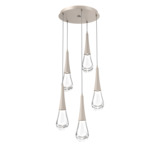 Raindrop Waterfall Round Multi Light Pendant - Beige Silver / Clear