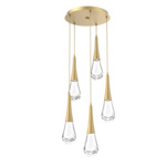 Raindrop Waterfall Round Multi Light Pendant - Gilded Brass / Clear