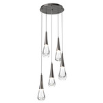 Raindrop Waterfall Round Multi Light Pendant - Gunmetal / Clear