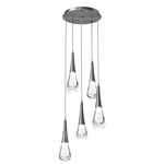 Raindrop Waterfall Round Multi Light Pendant - Satin Nickel / Clear