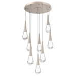 Raindrop Waterfall Round Multi Light Pendant - Beige Silver / Clear