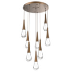 Raindrop Waterfall Round Multi Light Pendant - Flat Bronze / Clear