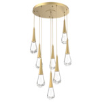 Raindrop Waterfall Round Multi Light Pendant - Gilded Brass / Clear