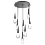 Raindrop Waterfall Round Multi Light Pendant - Matte Black / Clear