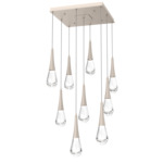 Raindrop Waterfall Square Multi Light Pendant - Beige Silver / Clear