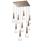 Raindrop Waterfall Square Multi Light Pendant - Flat Bronze / Clear