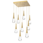 Raindrop Waterfall Square Multi Light Pendant - Gilded Brass / Clear
