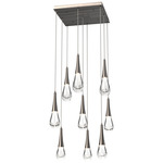 Raindrop Waterfall Square Multi Light Pendant - Gunmetal / Clear