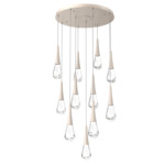 Raindrop Waterfall Round Multi Light Pendant - Beige Silver / Clear