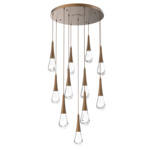 Raindrop Waterfall Round Multi Light Pendant - Flat Bronze / Clear