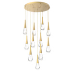 Raindrop Waterfall Round Multi Light Pendant - Gilded Brass / Clear