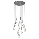 Raindrop Waterfall Round Multi Light Pendant - Gunmetal / Clear