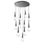 Raindrop Waterfall Round Multi Light Pendant - Matte Black / Clear