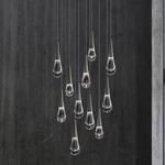 Raindrop Waterfall Round Multi Light Pendant - Satin Nickel / Clear