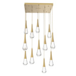 Raindrop Waterfall Square Multi Light Pendant - Gilded Brass / Clear
