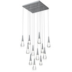 Raindrop Waterfall Square Multi Light Pendant - Satin Nickel / Clear