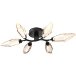 Rock Crystal Semi Flush Ceiling Light - Matte Black / Chilled Amber