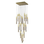 Glacier Square Multi Light Pendant - Brushed Brass / Clear