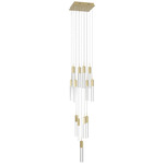 Glacier Square Multi Light Pendant - Brushed Brass / Clear