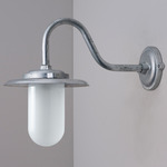 Bracket 7677 Swan Neck Outdoor Wall Light - Galvanized Silver / Frosted