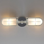 Weatherproof Ship Double Wall Sconce - Chrome / Frosted