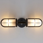 Weatherproof Ship Double Wall Sconce - Weathered Brass / Frosted