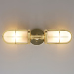 Weatherproof Ship Double Wall Sconce - Polished Brass / Frosted