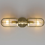 Weatherproof Ship Double Wall Sconce - Polished Brass / Clear