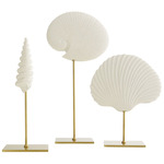 Shell Sculpture Set of 3 - Antique Brass / White