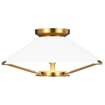 Ultra Light Semi Flush Ceiling Light - Burnished Brass / Matte White