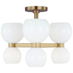 Londyn Semi Flush Ceiling Light - Burnished Brass / Milk White Glass