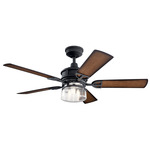Lyndon Patio Ceiling Fan with Light - Distressed Black / Walnut Shadowed / Light Walnut
