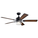 Lyndon Patio Ceiling Fan with Light - Distressed Black / Walnut Shadowed / Light Walnut