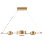 Limelight Circle Linear Trio Pendant - Satin Brass / White Glass